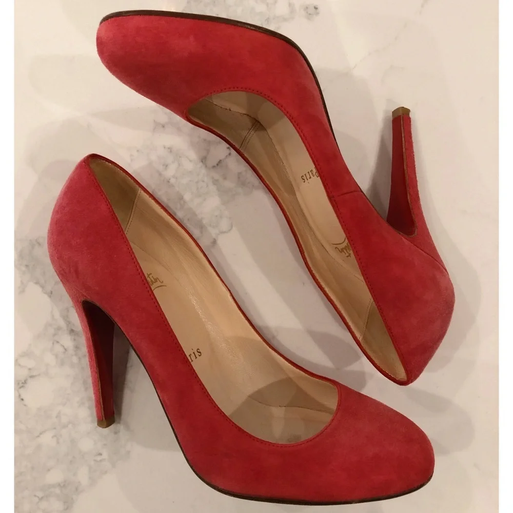 CHRISTIAN LOUBOUTIN Pink Suede “Simple Pumps” SZ 37.5 - Picture 10 of 16